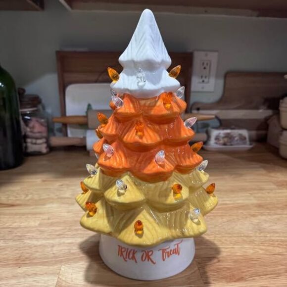 Vintage Candy Corn Trick or Treat Tree Ceramic - Picture 1 of 4